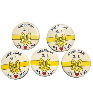 Vintage x5 American G.I. We Love You 2" Patriotic Pin-Back Button Army Navy Pin